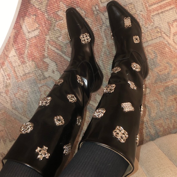 Black leather embellished knee high boots - Picture 4 of 4